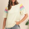 White Color Block Stitched Sleeve Loose T Shirt