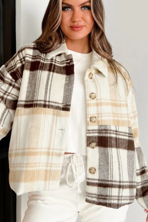 Multicolour Plaid Patchwork Side Pockets Buttoned Shacket - Image 4