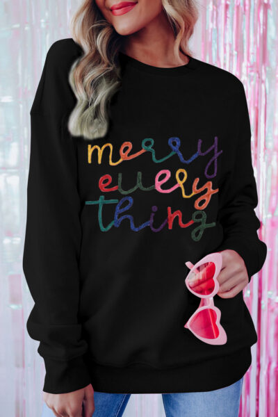 Black Merry Every Thing Tinsel Slogan Sweatshirt