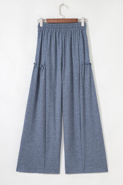High Frilled Detail Wide Leg Drawstring Elastic Waistband Pants