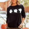 Black Halloween Ghosts Print Round Neck Sweatshirt