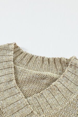 Gray V neck Drop Shoulder Knitted Sweater - Image 5