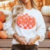 White Terry Halloween Pumpkin Patched Pattern Pullover Sweatshirt