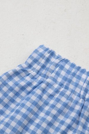Blue Gingham Printed High Waist Shorts - Image 8