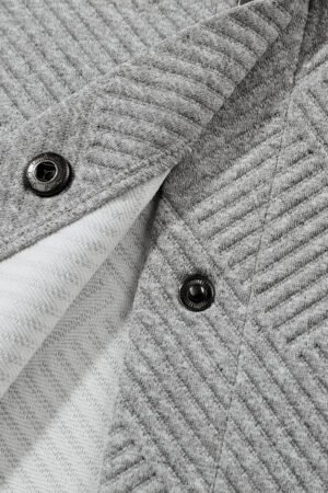 Gray Solid Textured Flap Pocket Buttoned Shacket - Image 8