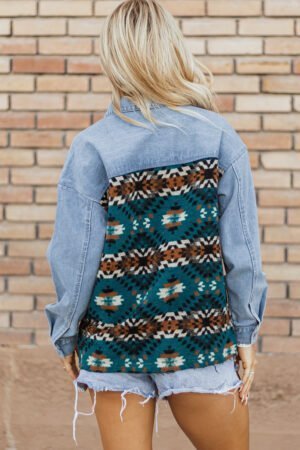 Blue Aztec Printed Denim Jacket - Image 3