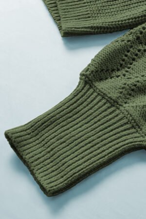 Green Bishop Sleeve Button V Neck Cardigan Sweater - Image 8