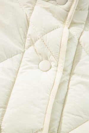 Beige Quilted High Neck Button Up Pocket Vest Coat - Image 7