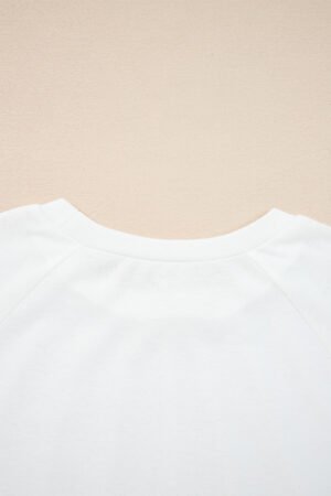 White Solid Color Seam Detail Raglan Long Sleeve Top - Image 8