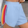 Beau Blue Color Block Stripes Elastic High Waist Active Shorts