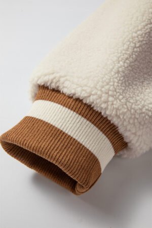 Buckskin Corduroy Fleece Patchwork Buttoned Bomber Jacket - Image 6