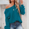 Blue-3 Hollow-out Puffy Sleeve Knit Sweater