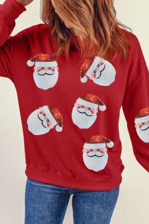 Fiery Red Santa Claus Sequin Graphic Sweatshirt - Image 7