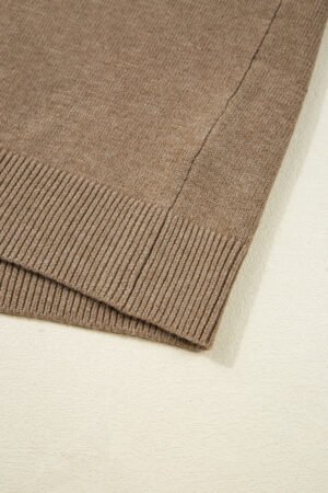 Camel Buttoned Bishop Sleeve Crew Neck Sweater - Image 5