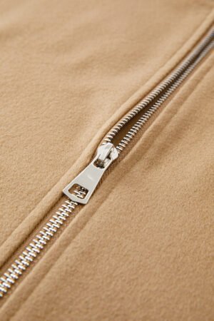 Light French Beige Solid Color Casual Zip up Hooded Coat - Image 8