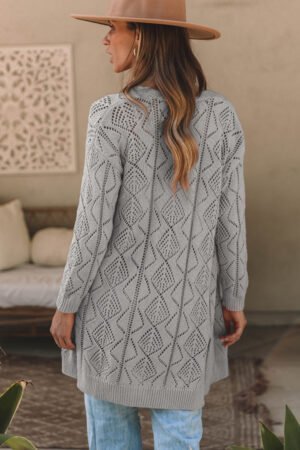 Gray Hollow-out Openwork Knit Cardigan - Image 2