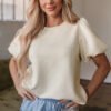 Oatmeal Textured Puff Sleeve T-shirt