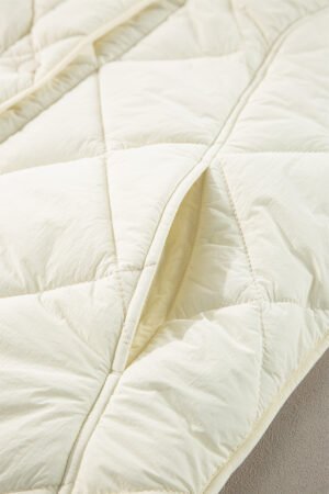Beige Quilted High Neck Button Up Pocket Vest Coat - Image 8