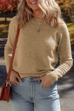 Straw Yellow Brushed Knit Casual Fitted Sweater - Image 5