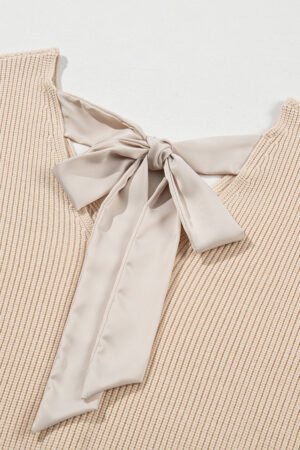 Apricot Lantern Sleeve V Neck Knot Back Sweater - Image 8