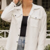 Beige Plus Size Textured Flap Pockets Jacket