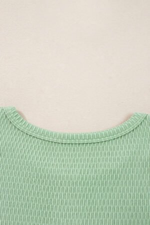 Meadow Mist Green Textured Knit Drop Shoulder Color Block Detail Long Sleeve Henley Top - Image 8