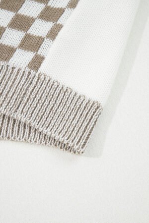 Brown Checkered Open Front Drop Shoulder Cardigan - Image 9