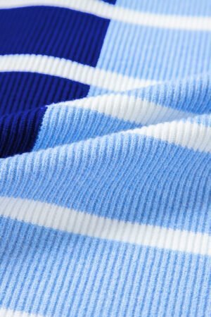 Sky Blue Stripe Colorblock Quarter Zip Collar Sweater Vest - Image 8