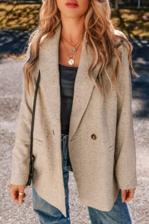 Oatmeal Single Breasted Elegant Suit Jacket - Image 4