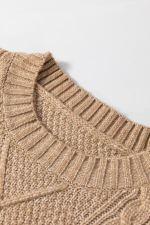 Parchment Cable Knit Drop Shoulder Loose Fit Sweater Dress - Image 8