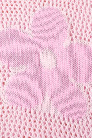 Light Pink Big Flower Hollowed Knit Drop Shoulder Sweater - Image 8
