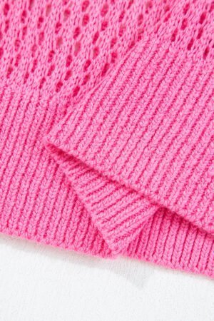 Sachet Pink Sweet Bow Decor Hollow Out Knitted Drop Shoulder Sweater - Image 8