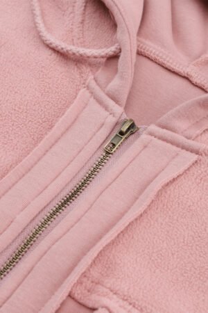 Pink Flap Pocket Drawstring Hood Zip Up Jacket - Image 7