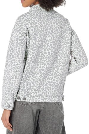 White Leopard Printed Flap Pocket Denim Jacket - Image 2