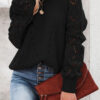 Black Hollow-out Puffy Sleeve Knit Sweater