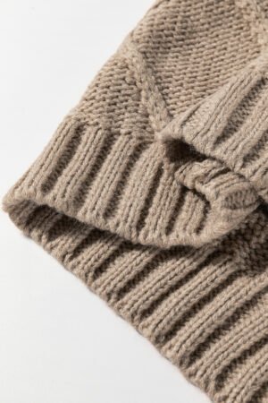 Simply Taupe Cable Knit Colorblock Satin Bowknot Short Sleeve Sweater - Image 6