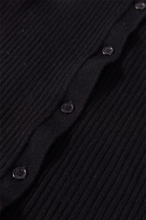 Black Ribbed Knit Collared Slim Fit Sweater Cardigan - Image 7