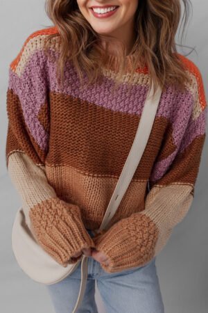 Multicolour Cropped Colorblock Drop Shoulder Knitted Sweater - Image 5
