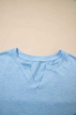 Myosotis Notched Neck Terry Raw Hem Long Sleeve Top - Image 6