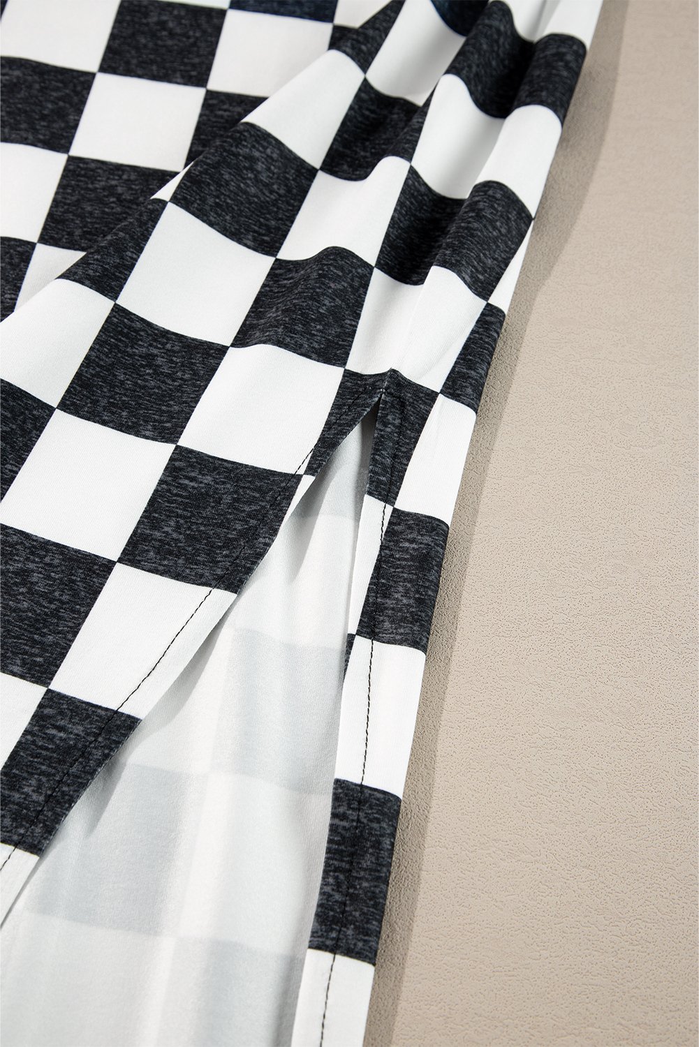 White Checkered Print Side Slit High Waist Midi Skirt - Image 6
