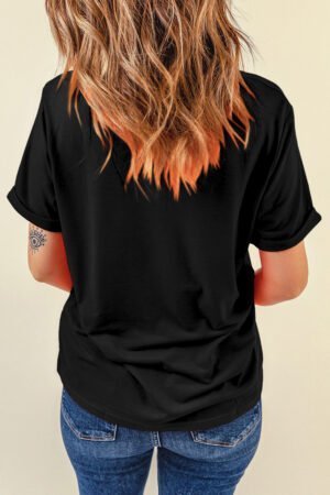 Black Halloween Sequin Pattern Patched Crewneck Tee - Image 3