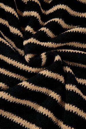 Black Stripe Drop Shoulder Round Neck Loose Sweater - Image 8