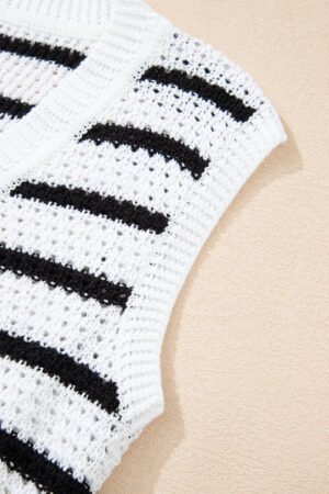 Black Stripe V Neck Gold Buttons Elegant Sweater Vest - Image 7