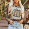 Brown Bleached Halloween Pumpkin Leopard Print Sweatshirt