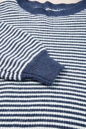 Sail Blue Striped Lantern Sleeve Drop Shoulder Cozy Sweater - Image 7