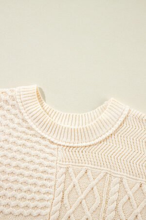Beige Cable Knit Dolman Armholes Sweater Tank - Image 7