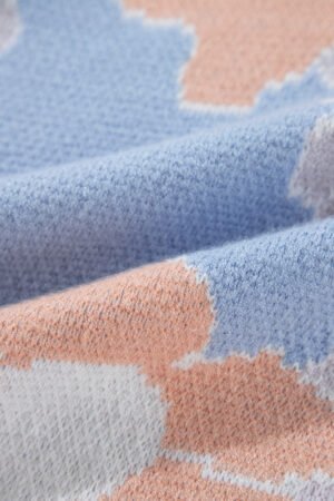 Beau Blue Floral O Neck Drop Shoulder Knitted Sweater - Image 8