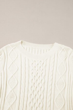 White Cable Knit Cropped Sweater - Image 7
