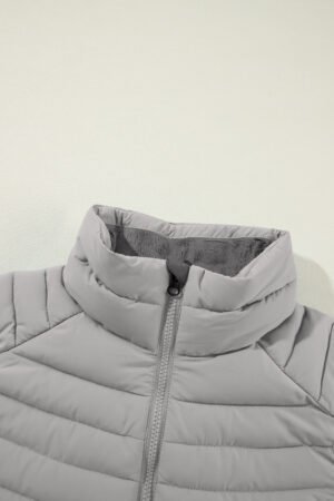 Silvery Plush Collared Quilted Zipped Puffer Vest - Image 10