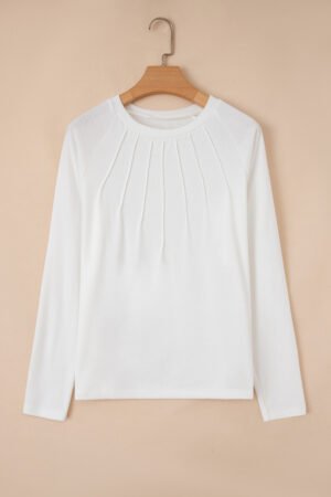 White Solid Color Seam Detail Raglan Long Sleeve Top - Image 5